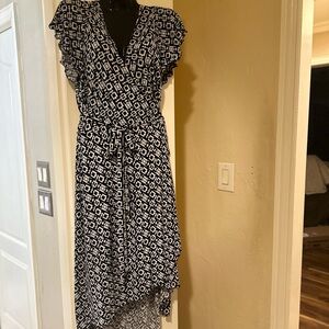 Black and White Geometric Wrap Dress